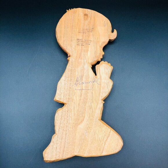 70s Hand Carved Wood Wall Plaque Praying Boy Vintage Gerard Lamonde Wall Hanging - Picture 5 of 10